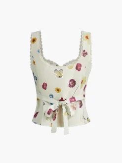 COMMENSE Tank Tops & Camis|Tops^Lettuce Trim Print Tank Top Off-White