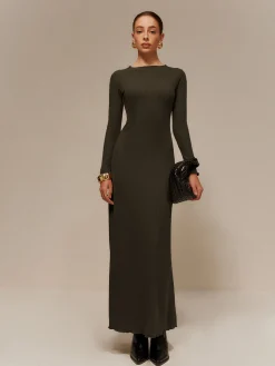 COMMENSE Sweater Dresses|Sweater Dresses^Lettuce Trim Sweater Long Dress Without Belt Green
