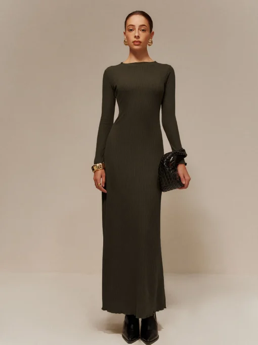 COMMENSE Sweater Dresses|Sweater Dresses^Lettuce Trim Sweater Long Dress Without Belt Green