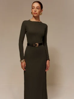 COMMENSE Sweater Dresses|Sweater Dresses^Lettuce Trim Sweater Long Dress Without Belt Green