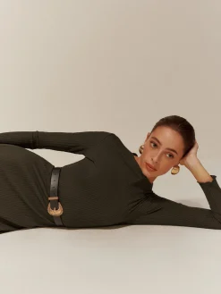 COMMENSE Sweater Dresses|Sweater Dresses^Lettuce Trim Sweater Long Dress Without Belt Green