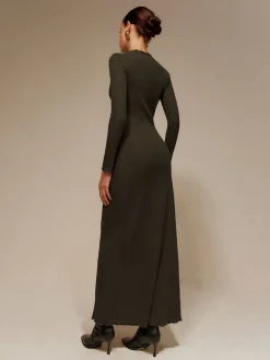 COMMENSE Sweater Dresses|Sweater Dresses^Lettuce Trim Sweater Long Dress Without Belt Green