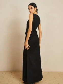 COMMENSE Skirt Sets|Long Sleeve Sets^Linen & Cotton Button Skirt Set Black