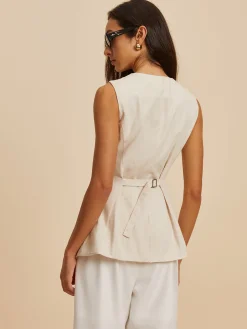 COMMENSE Outerwear|Vests^Linen Blend Pockets Vest Khaki