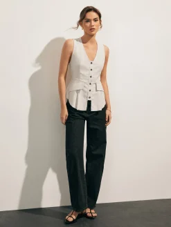 COMMENSE Blouses & Shirts|Tops^Linen Blends Raw Hem Button Up Shirt Off-White