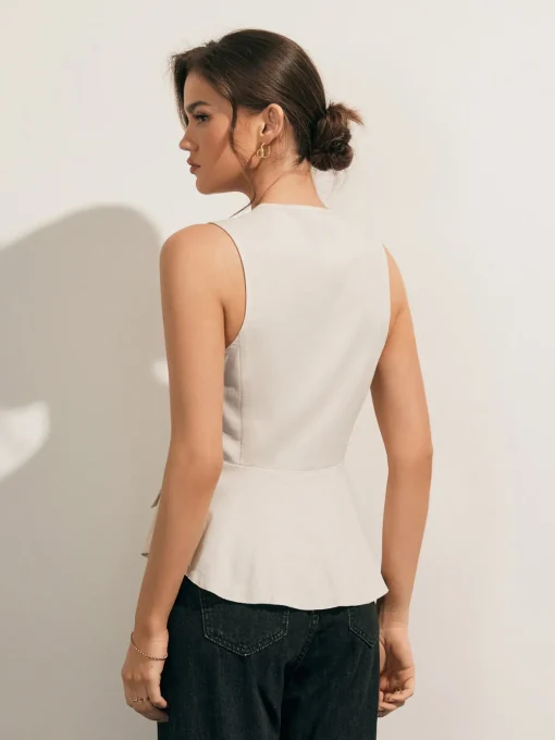 COMMENSE Blouses & Shirts|Tops^Linen Blends Raw Hem Button Up Shirt Off-White