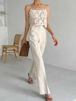 COMMENSE Pants|Bottoms^Linen Blends Straight Leg Pants Khaki