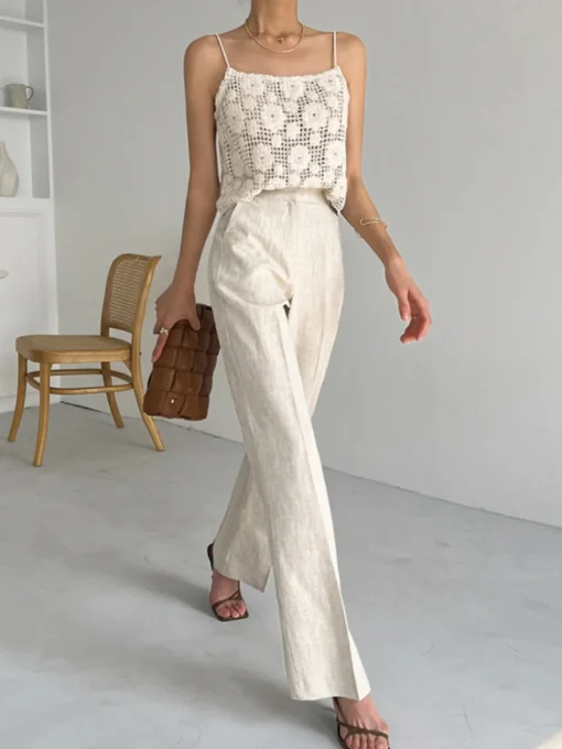 COMMENSE Pants|Bottoms^Linen Blends Straight Leg Pants Khaki