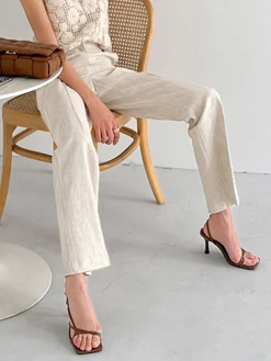 COMMENSE Pants|Bottoms^Linen Blends Straight Leg Pants Khaki