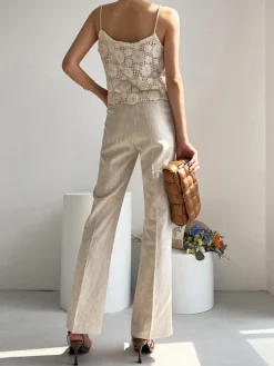 COMMENSE Pants|Bottoms^Linen Blends Straight Leg Pants Khaki