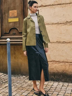 COMMENSE Outerwear|Jackets^Loose PU Leather Straight Jacket LightBrown