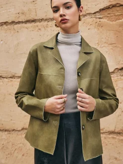 COMMENSE Outerwear|Jackets^Loose PU Leather Straight Jacket LightBrown