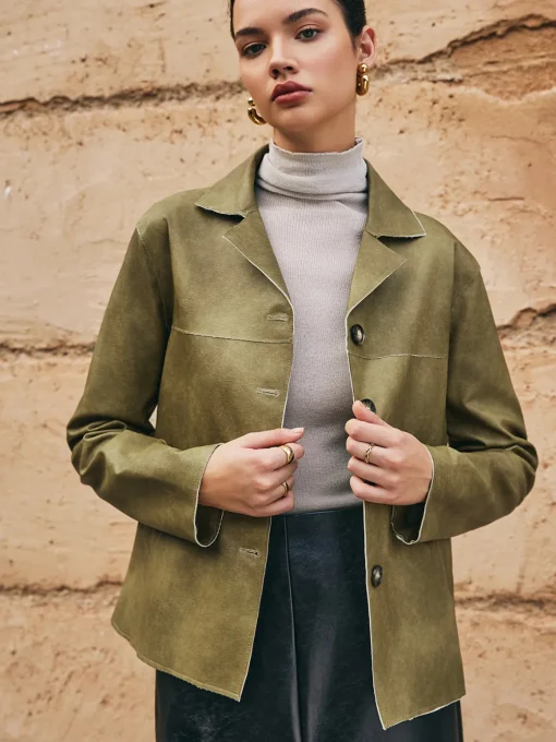 COMMENSE Outerwear|Jackets^Loose PU Leather Straight Jacket LightBrown