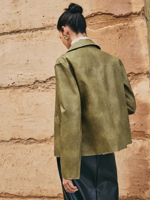 COMMENSE Outerwear|Jackets^Loose PU Leather Straight Jacket LightBrown
