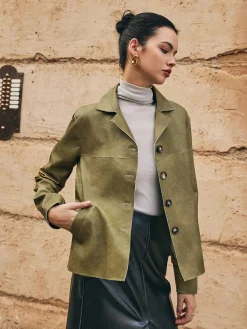 COMMENSE Outerwear|Jackets^Loose PU Leather Straight Jacket LightBrown