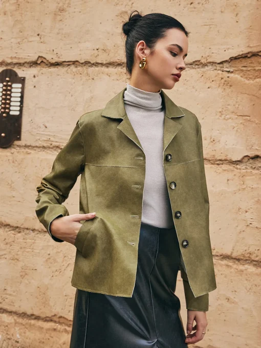 COMMENSE Outerwear|Jackets^Loose PU Leather Straight Jacket LightBrown