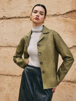 COMMENSE Outerwear|Jackets^Loose PU Leather Straight Jacket LightBrown