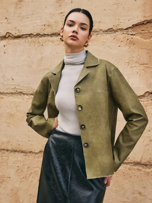 COMMENSE Outerwear|Jackets^Loose PU Leather Straight Jacket LightBrown