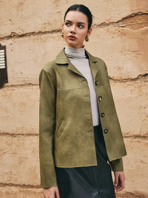 COMMENSE Outerwear|Jackets^Loose PU Leather Straight Jacket LightBrown