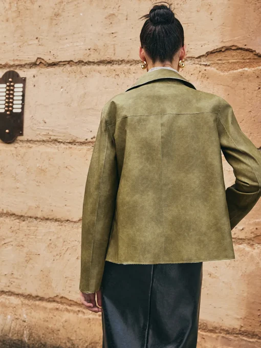 COMMENSE Outerwear|Jackets^Loose PU Leather Straight Jacket LightBrown