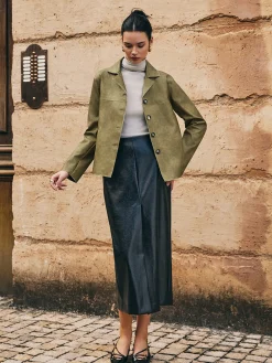 COMMENSE Outerwear|Jackets^Loose PU Leather Straight Jacket LightBrown