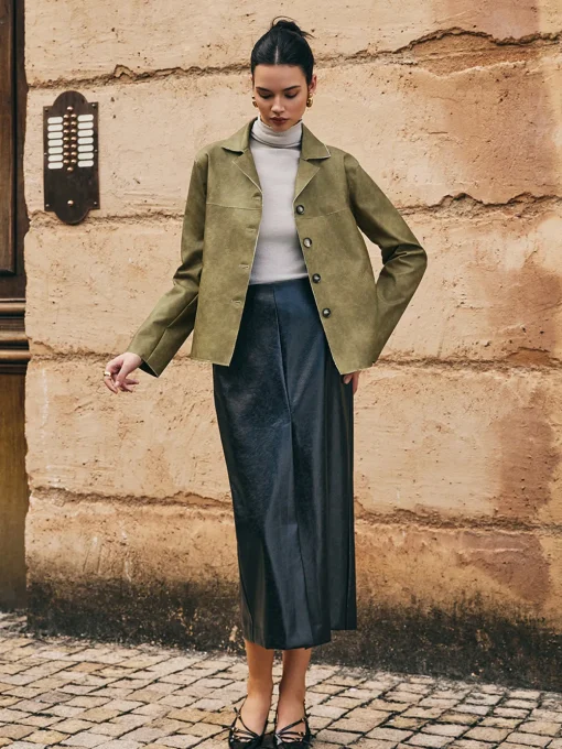 COMMENSE Outerwear|Jackets^Loose PU Leather Straight Jacket LightBrown