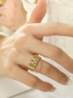 COMMENSE Rings & Bracelets|Accessories^M Letter & Chain Decor Ring Gold