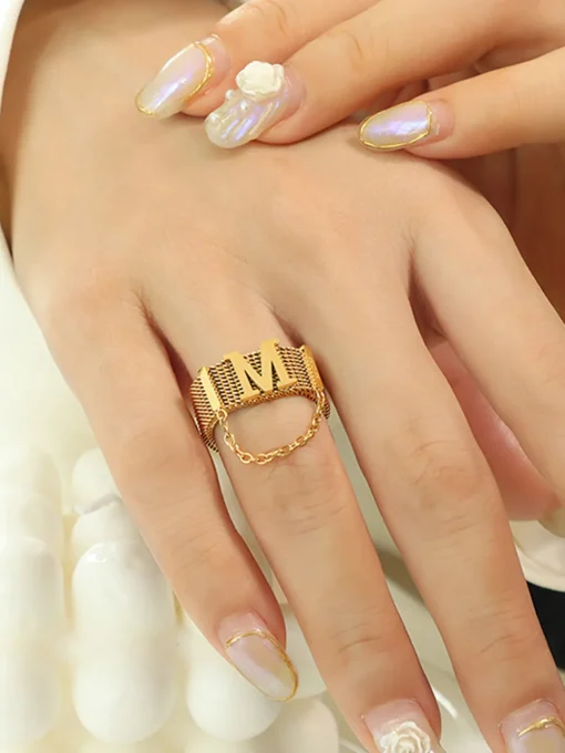 COMMENSE Rings & Bracelets|Accessories^M Letter & Chain Decor Ring Gold