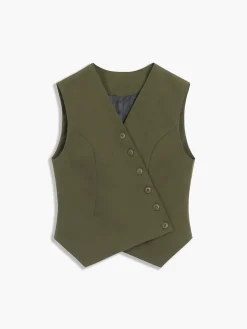 COMMENSE Vests|Tank Tops & Camis^Made For You Asymmetric Buttoned Vest ArmyGreen