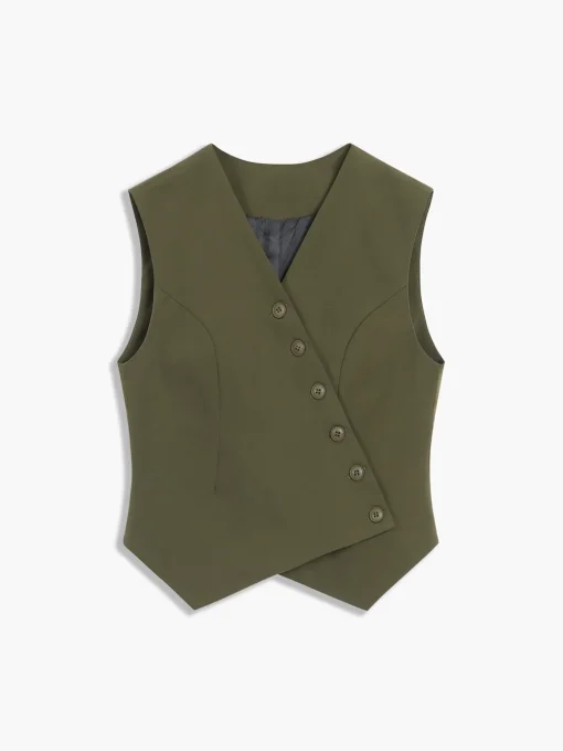 COMMENSE Vests|Tank Tops & Camis^Made For You Asymmetric Buttoned Vest ArmyGreen