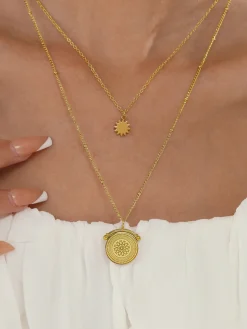 COMMENSE Necklaces|Accessories^Mandala Double Layer Pendant Necklace Gold
