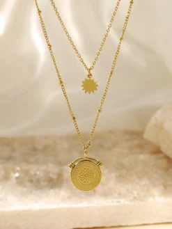 COMMENSE Necklaces|Accessories^Mandala Double Layer Pendant Necklace Gold