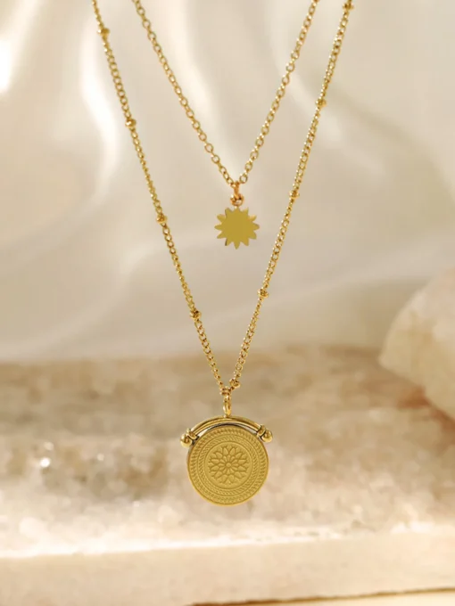 COMMENSE Necklaces|Accessories^Mandala Double Layer Pendant Necklace Gold
