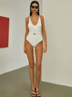 COMMENSE Swimwear|Tops^Marshmallow Belted One Piece Swimsuit White