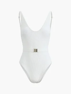 COMMENSE Swimwear|Tops^Marshmallow Belted One Piece Swimsuit White