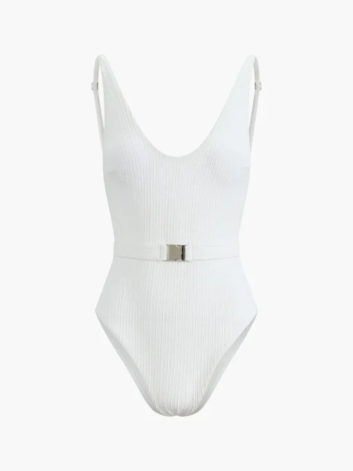 COMMENSE Swimwear|Tops^Marshmallow Belted One Piece Swimsuit White