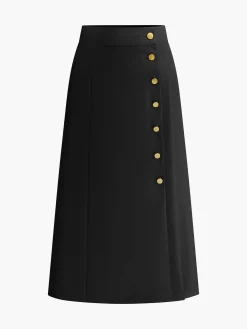 COMMENSE Skirts|Bottoms^Metal Button Midi Skirt Black