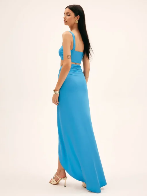 COMMENSE Skirt Sets|Long Sleeve Sets^Metal Decor Split Split Skirt Set Blue