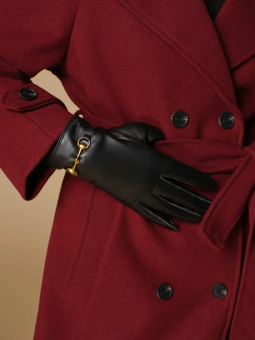 COMMENSE Accessories^Metal Detail Sheepskin Fleecing Gloves Black
