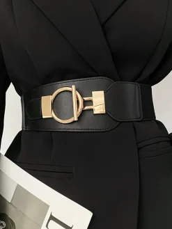 COMMENSE Belts & Chain|Accessories^Metal Lariat Elastic Wide Belt Black