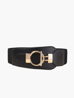 COMMENSE Belts & Chain|Accessories^Metal Lariat Elastic Wide Belt Black