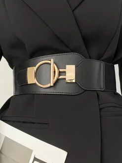 COMMENSE Belts & Chain|Accessories^Metal Lariat Elastic Wide Belt Black