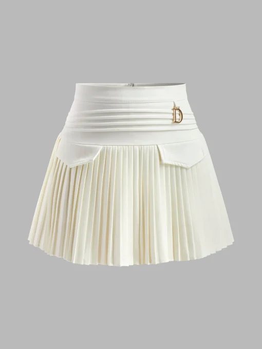 COMMENSE Skirts|Bottoms^Metal Letter Pleated Mini Skirt White