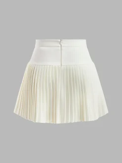 COMMENSE Skirts|Bottoms^Metal Letter Pleated Mini Skirt White
