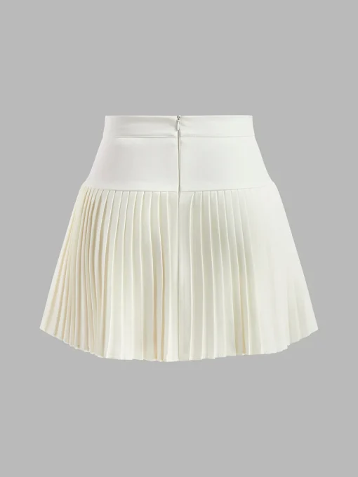 COMMENSE Skirts|Bottoms^Metal Letter Pleated Mini Skirt White