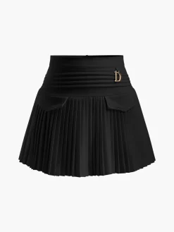 COMMENSE Skirts|Bottoms^Metal Letter Pleated Mini Skirt White