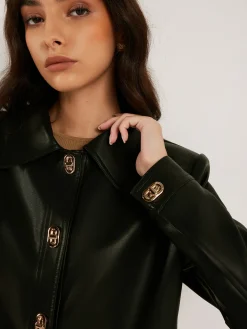 COMMENSE Outerwear|Jackets^Metal-Button PU Leather Short Jacket Black
