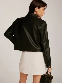 COMMENSE Outerwear|Jackets^Metal-Button PU Leather Short Jacket Black