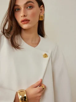 COMMENSE Outerwear|Coats^Metal-Button Wrap Warm Coat Off-White