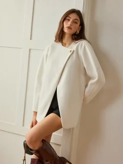 COMMENSE Outerwear|Coats^Metal-Button Wrap Warm Coat Off-White